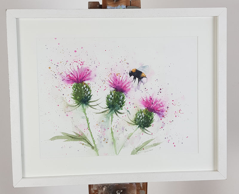 Thistles & Bee Watercolour Painting - 'Summer's Day' 17" x 12"
