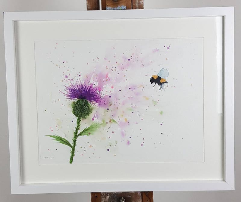 Thistle & Bee Watercolour Painting - 'A Day's Work' 17" x 12"
