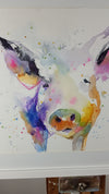 Pig Watercolour Painting - 'Colourful Percy' 17" x 12"