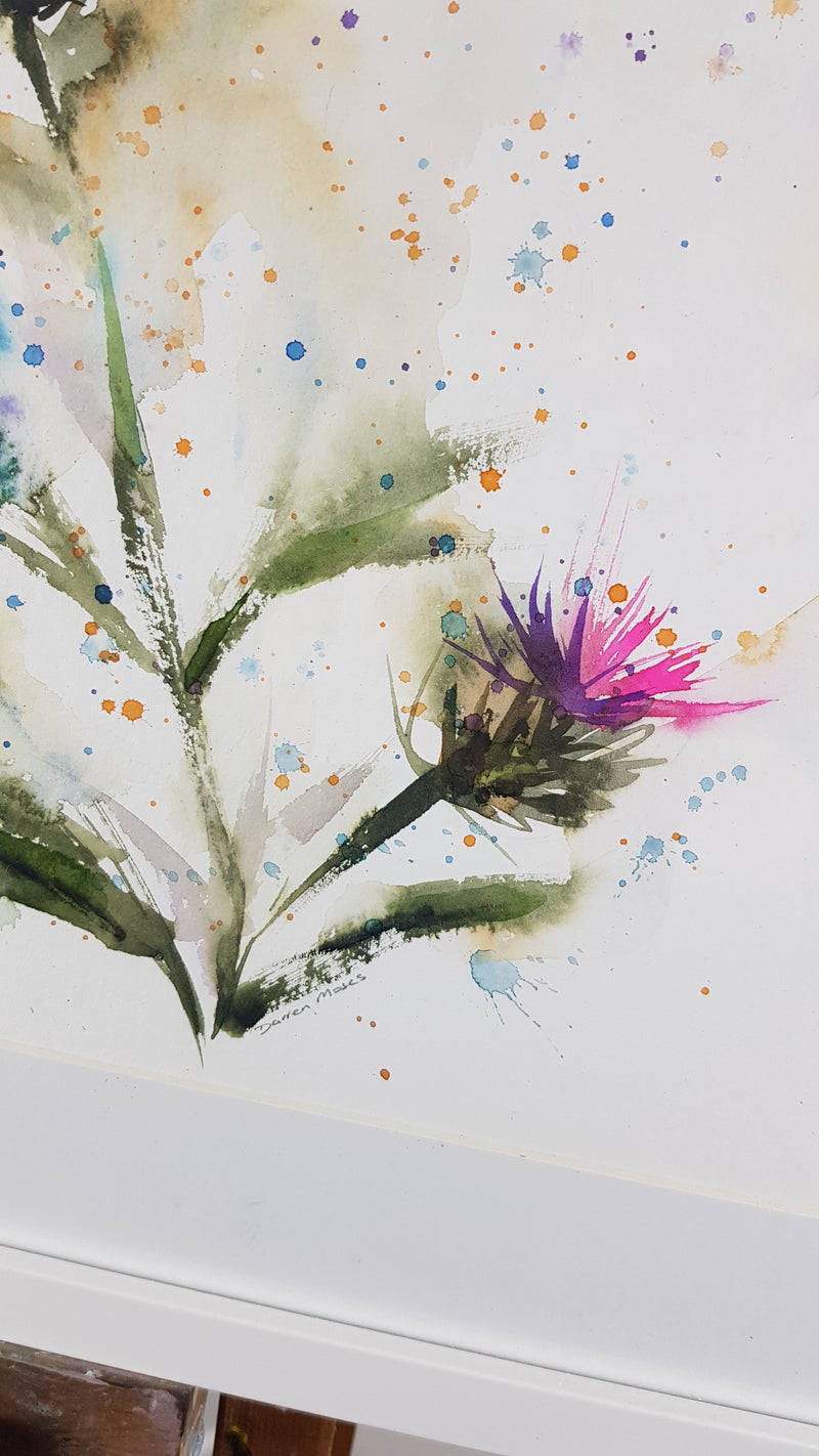 Bee On Thistle Watercolour Painting - 'In A Breeze' 17" x 12"