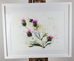 Bee On Thistle Watercolour Painting - 'In A Breeze' 17" x 12"