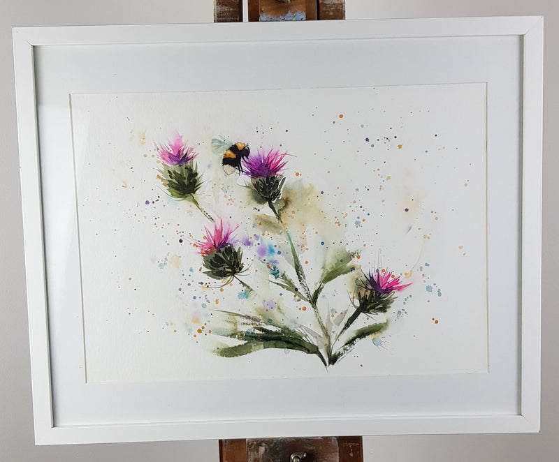 Bee On Thistle Watercolour Painting - 'In A Breeze' 17" x 12"