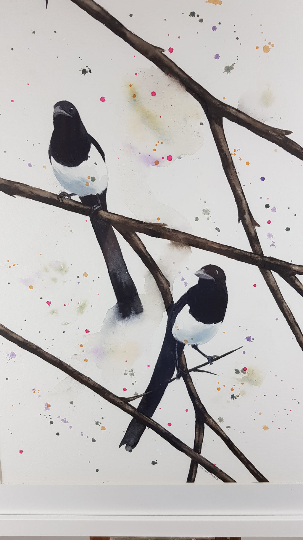 Magpies Watercolour Painting - 'Maggie and Malcolm' 17" x 12"