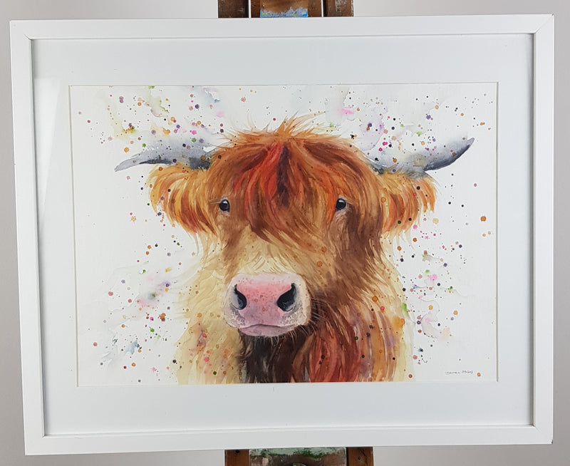 Highland Cow Watercolour Painting - 'Ginger' 17" x 12"