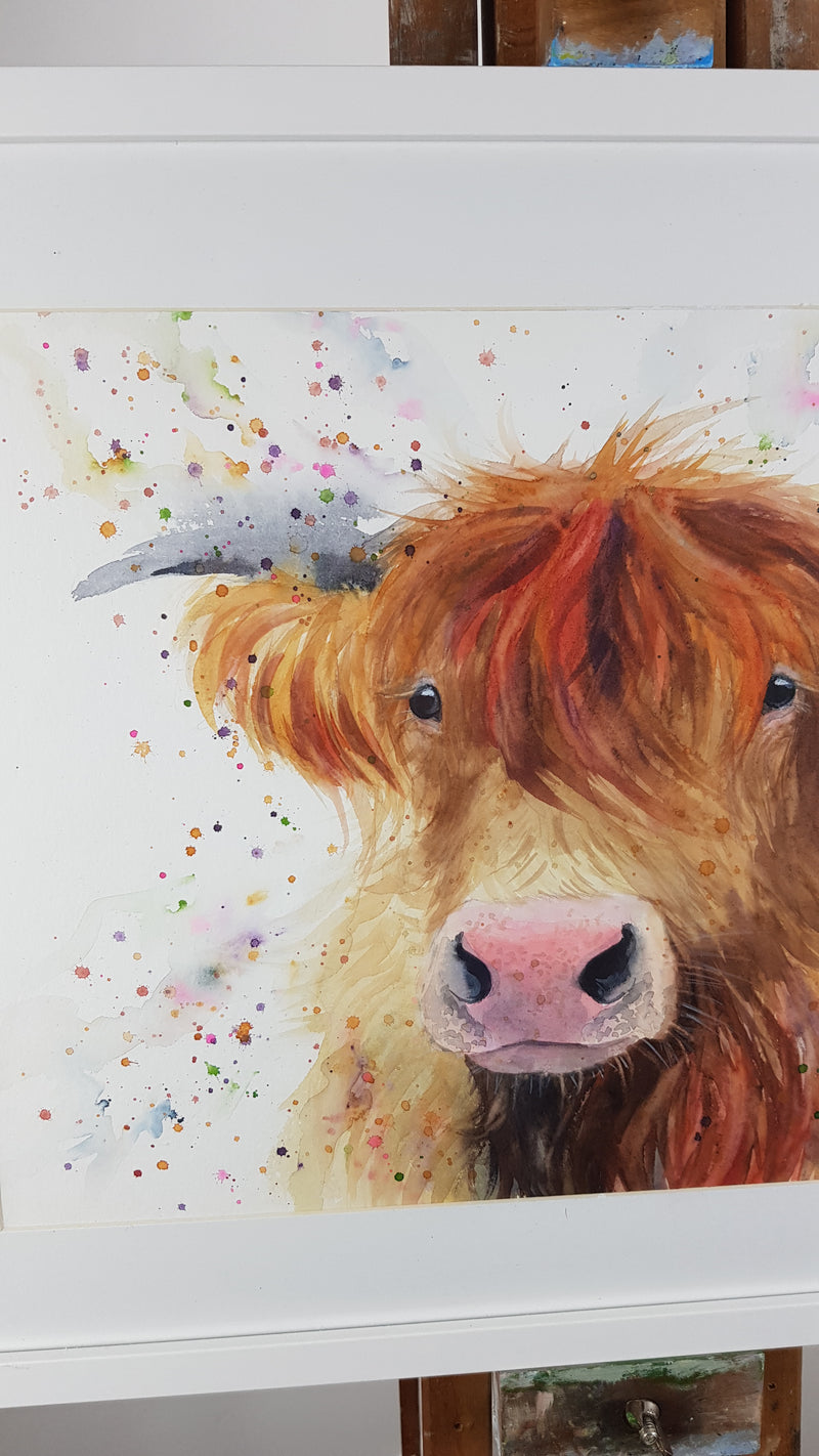 Highland Cow Watercolour Painting - 'Ginger' 17" x 12"