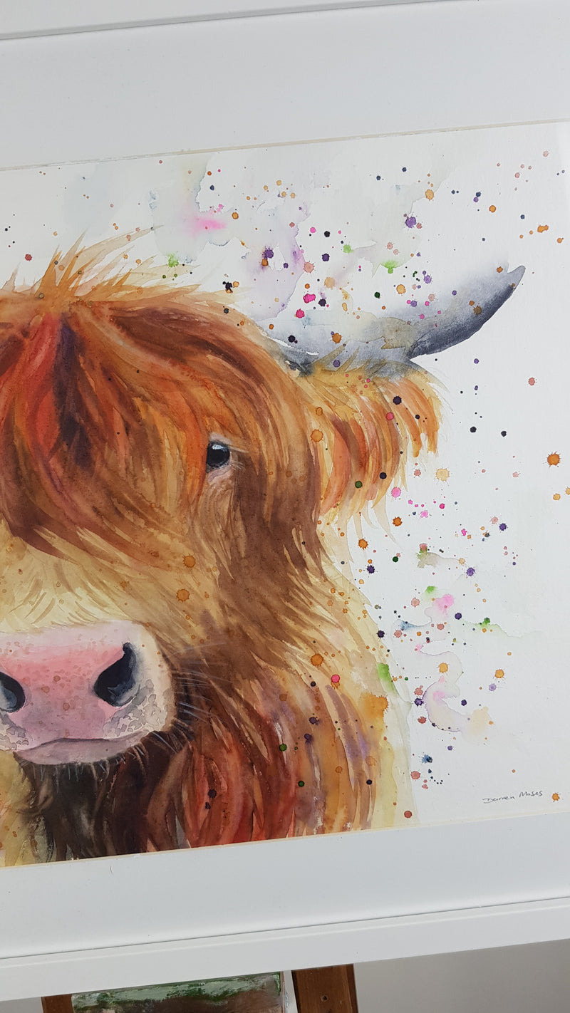 Highland Cow Watercolour Painting - 'Ginger' 17" x 12"