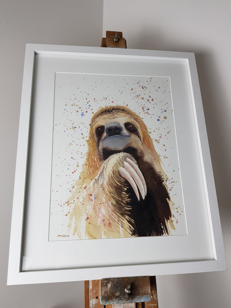Sloth Watercolour 'Sonny' - 16.5" x 12" #3037 - SkinnyDaz Art, Design & Illustration