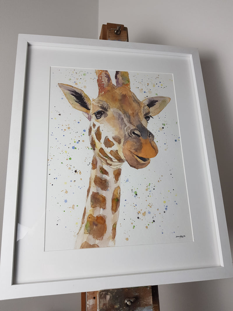 Giraffe Watercolour 'Geraldine' - 16.5" x 12" #3050 - SkinnyDaz Art, Design & Illustration