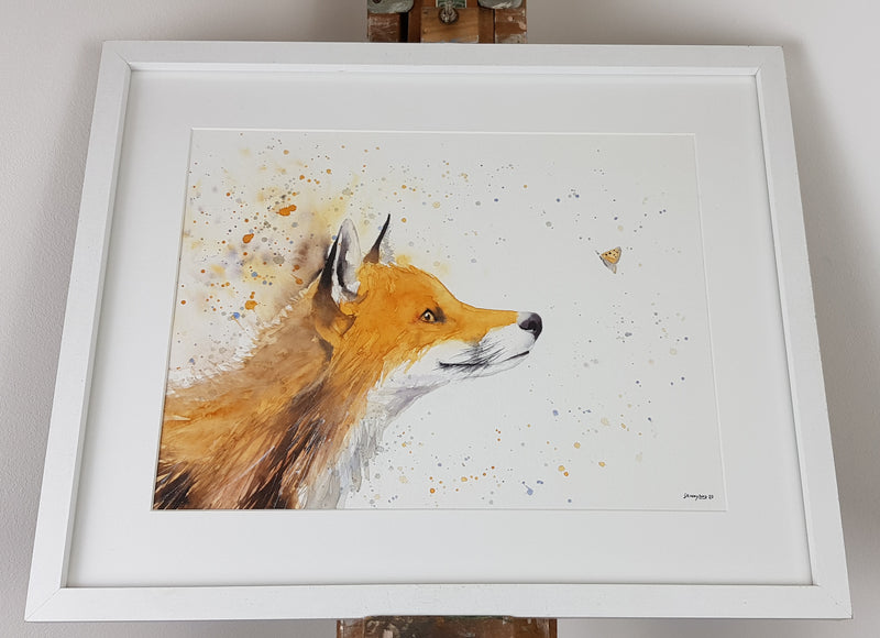 Fox Watercolour 'Freya and the Butterfly' - 16.5" x 12" #3089