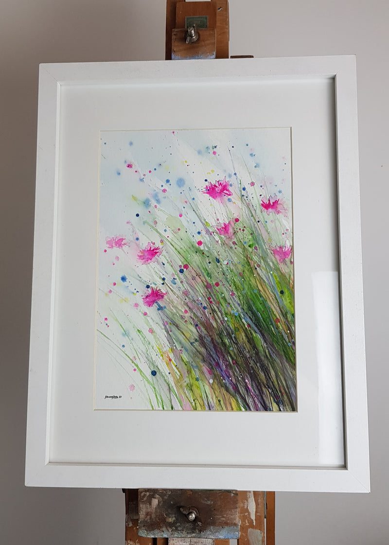 Pink Cornflower Watercolour - 'Summer scents' 12" x 9 (A4)" #3224