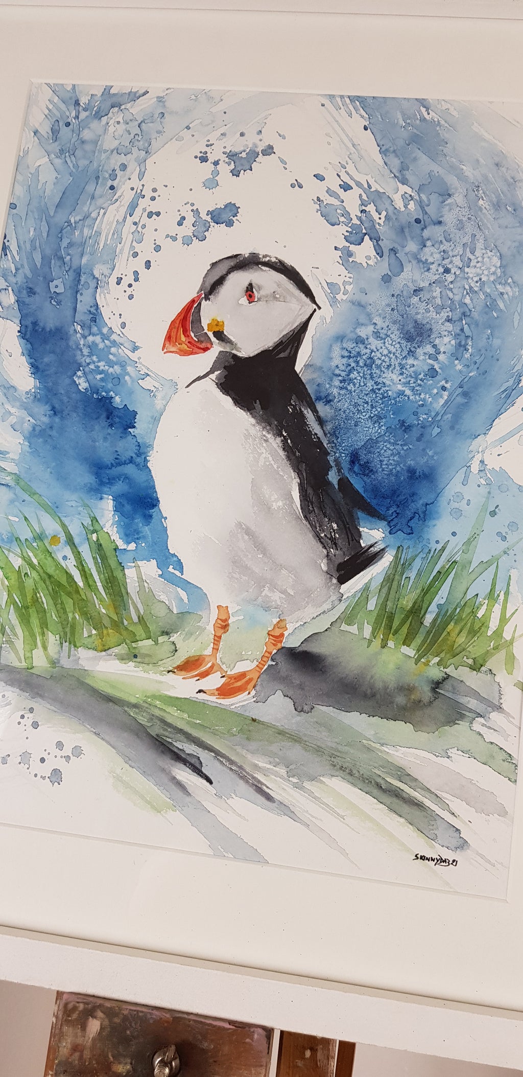 Puffin Watercolour - 'Picasso' 17" x 12" #3227