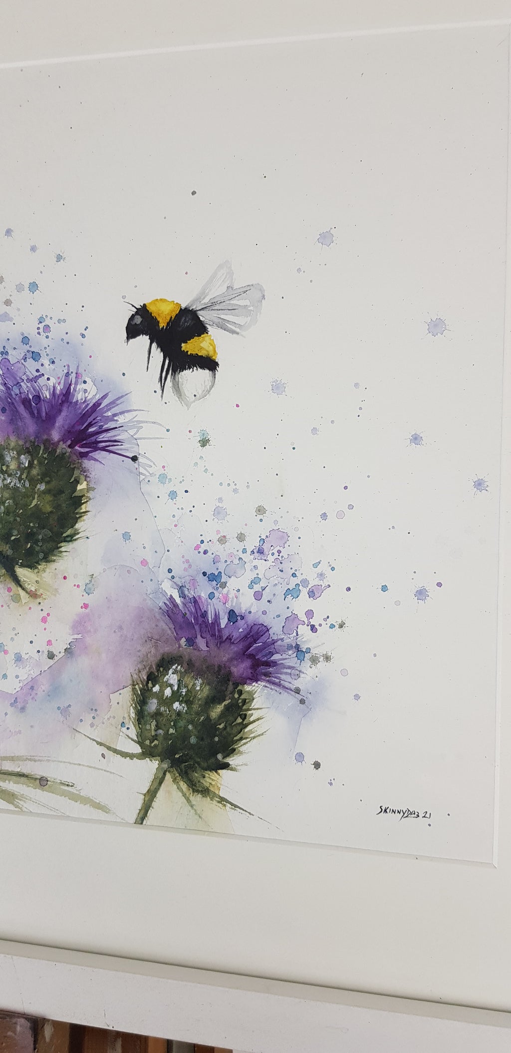 Bees and Thistles Watercolour - 'Purple Breeze' 17" x 12" #3239