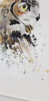 Horned Owl Watercolour - 'Oliver' 17" x 12" #3256