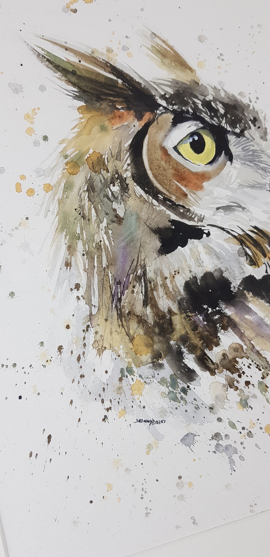 Horned Owl Watercolour - 'Oliver' 17" x 12" #3256