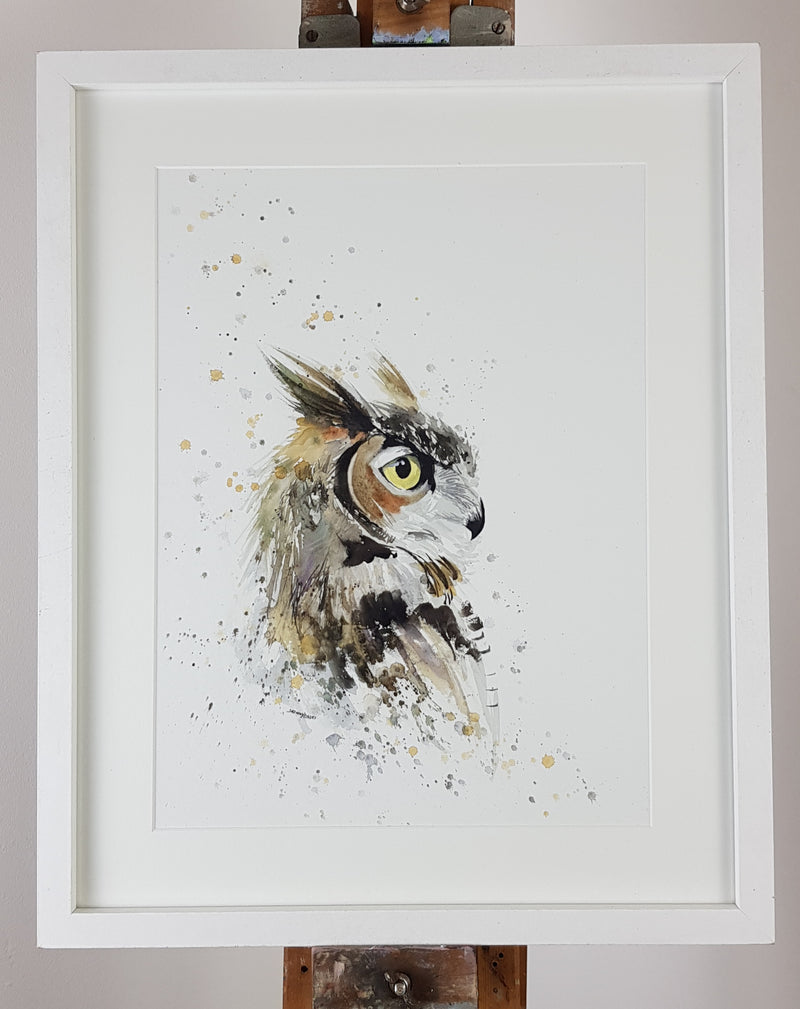Horned Owl Watercolour - 'Oliver' 17" x 12" #3256