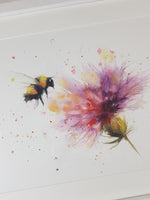 Bee & Thistle Watercolour - 'Thistlebee' 17" x 12" #3260