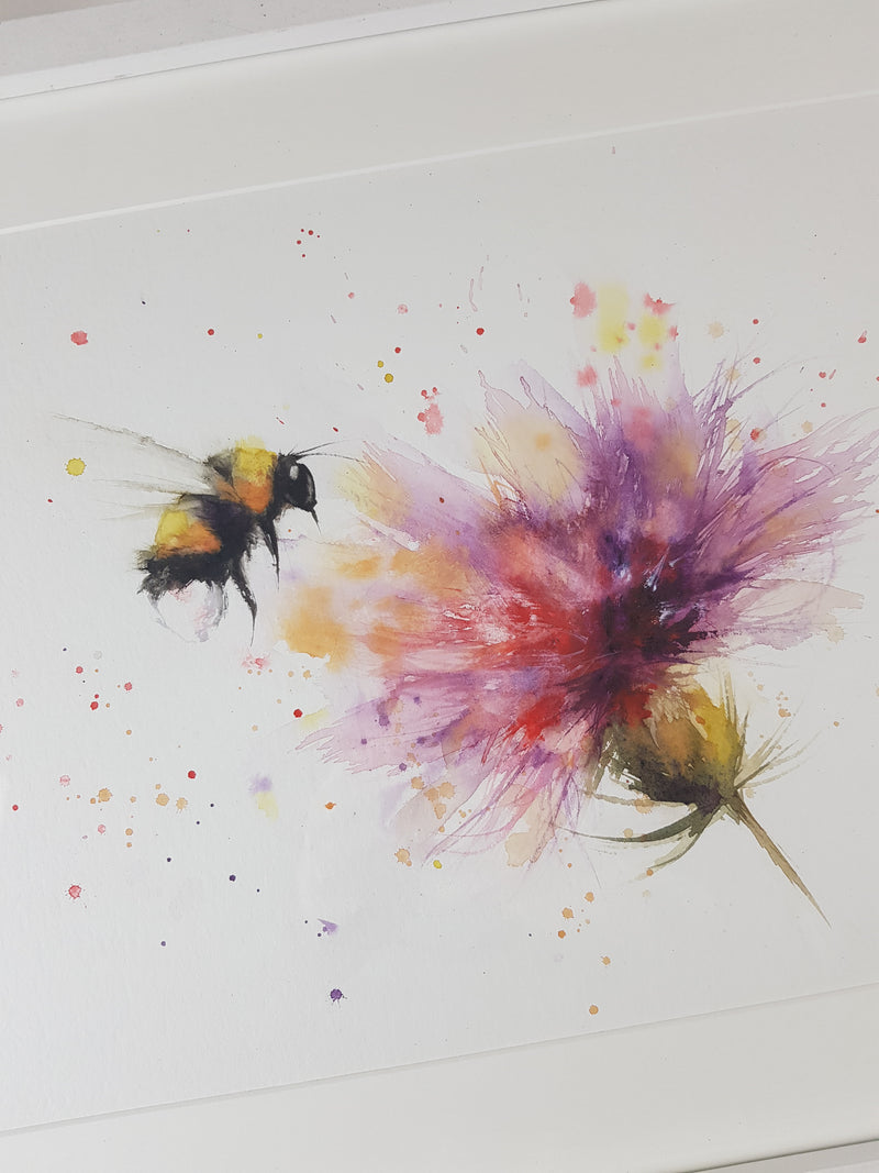 Bee & Thistle Watercolour - 'Thistlebee' 17" x 12" #3260
