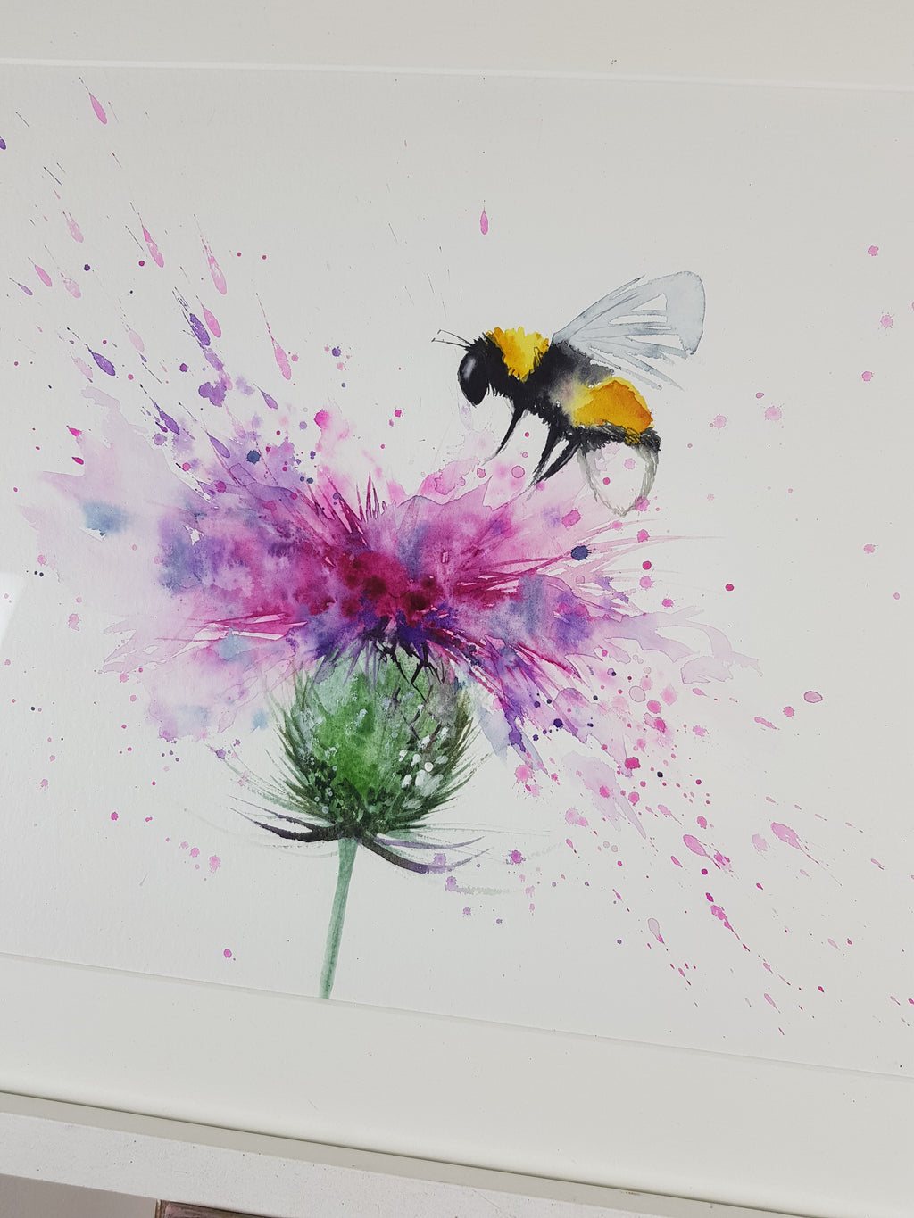 Bee & Thistle Watercolour - 'Bee Happy' 17" x 12" #3278