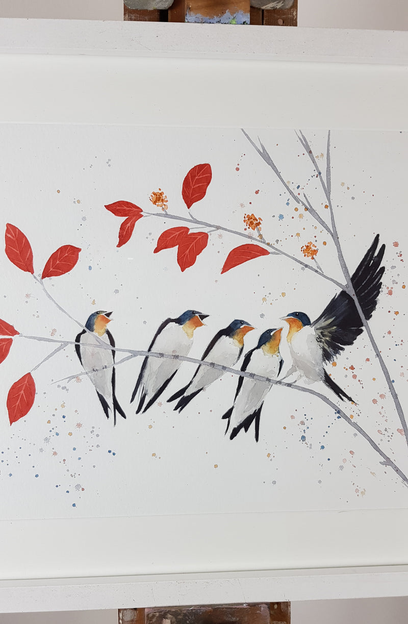 Swallows Watercolour - 'Hungry Horde 17" x 12" #3379