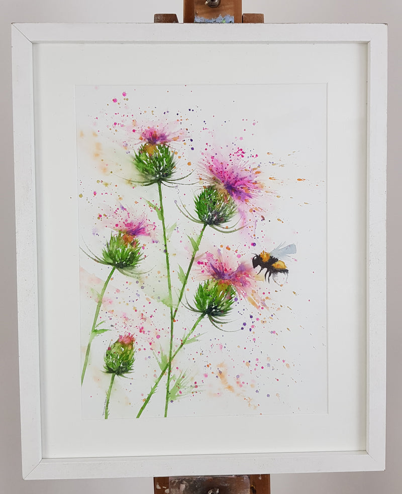 Thistles & Bee Watercolour - 'Summer Scents' 17" x 12"