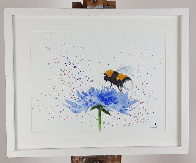 Bee & Flower Watercolour Painting - 'Summer charm' 17" x 12"