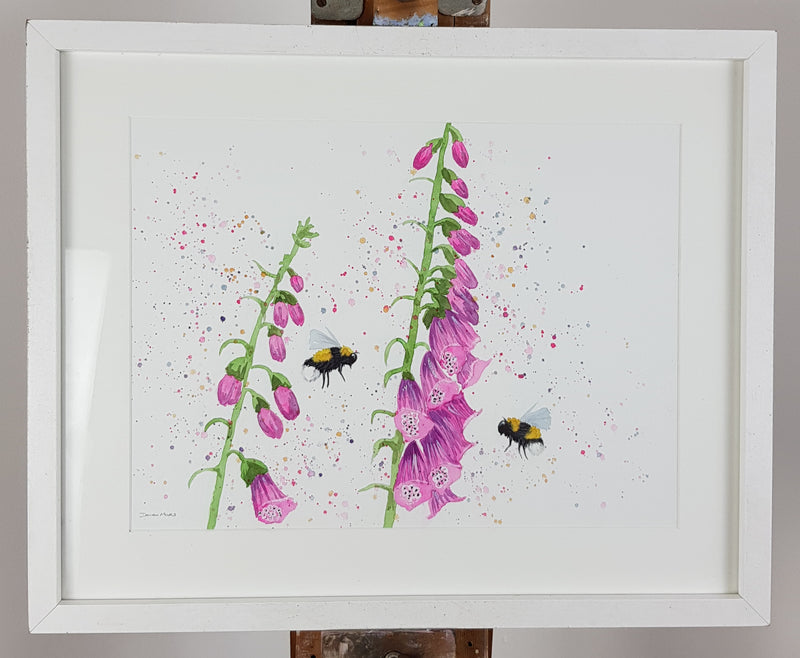 Foxglove & Bees Watercolour Painting - 'Swaying in a Summer breeze' 17" x 12"