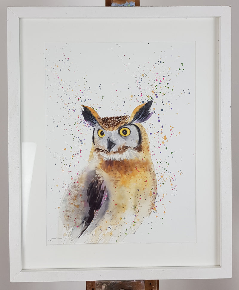 Horned Owl Watercolour Painting - 'Olivia' 17" x 12"