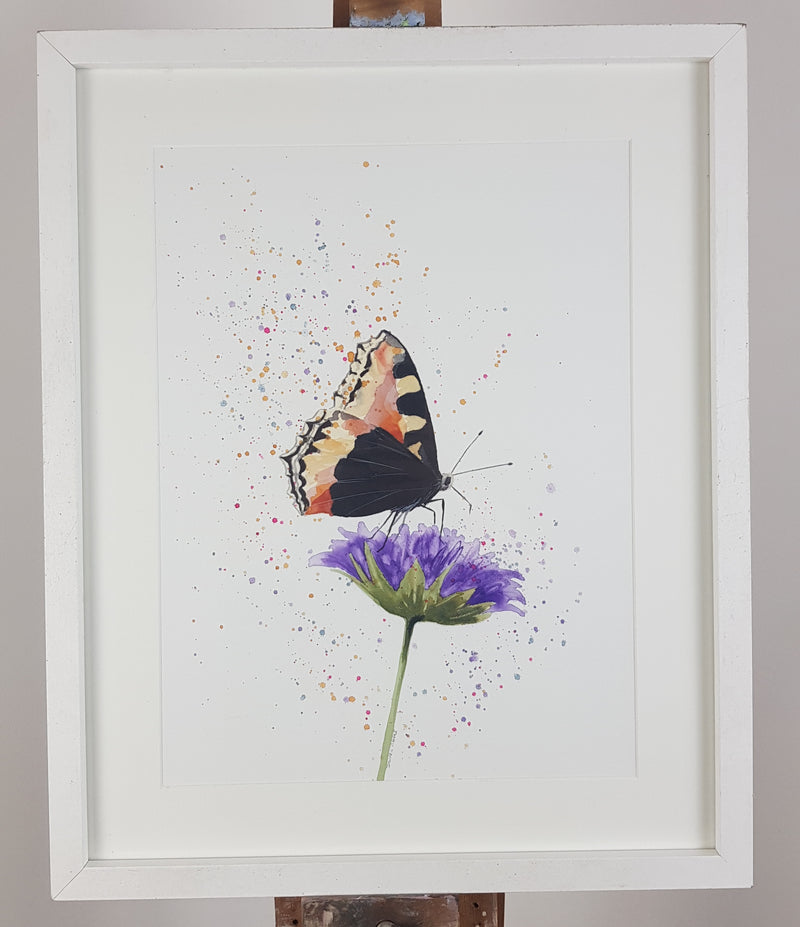 Butterfly on Flower Watercolour Painting - 'Purple Feast' 17" x 12"