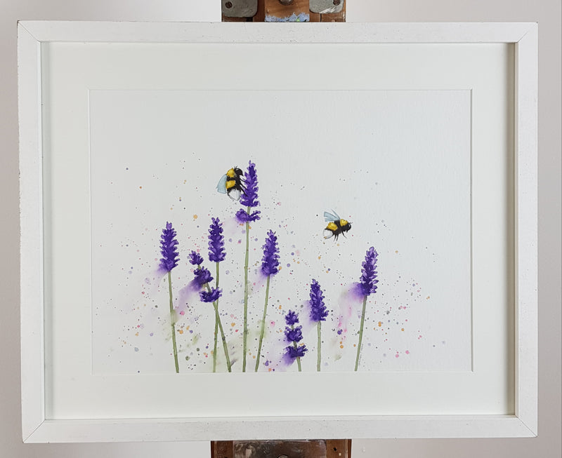 Bees & Lavender Watercolour Painting - 'Lavender Honey' 17" x 12"