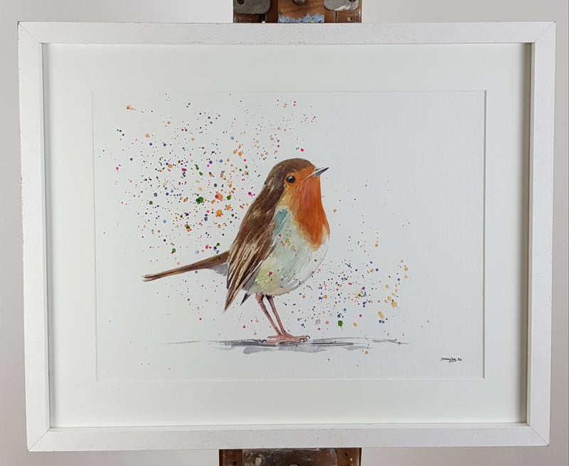 Robin Watercolour Painting - 'Berry' 17" x 12"