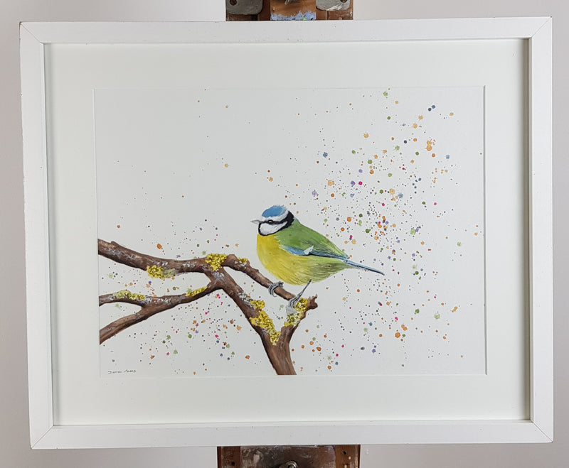 Bluetit Watercolour Painting - 'Benny' 17" x 12"