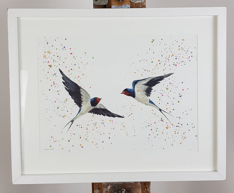 Swallows Watercolour Painting - 'Soaring High' 17" x 12"