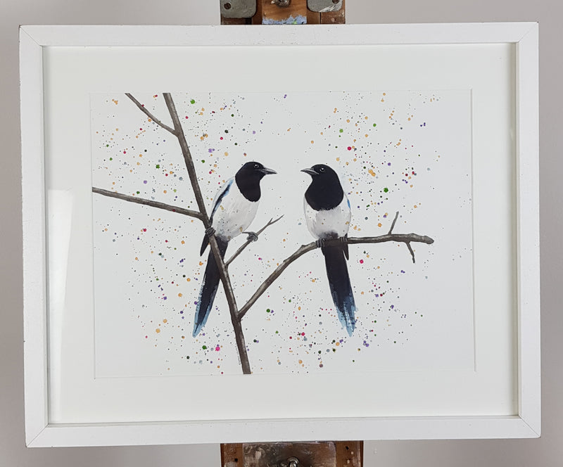 Magpies Watercolour Painting - 'Me And My Buddy' 17" x 12"