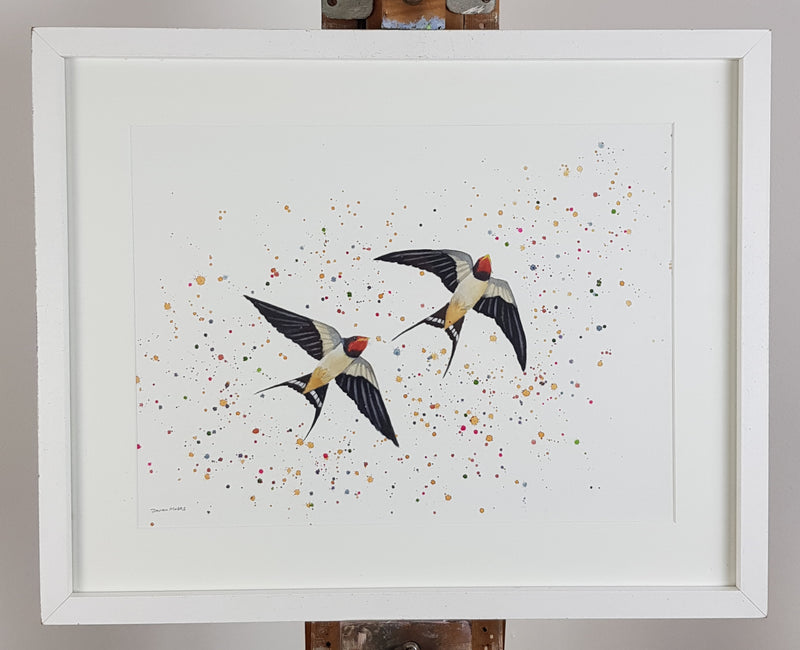 Swallows Watercolour Painting - 'Flying High' 17" x 12"