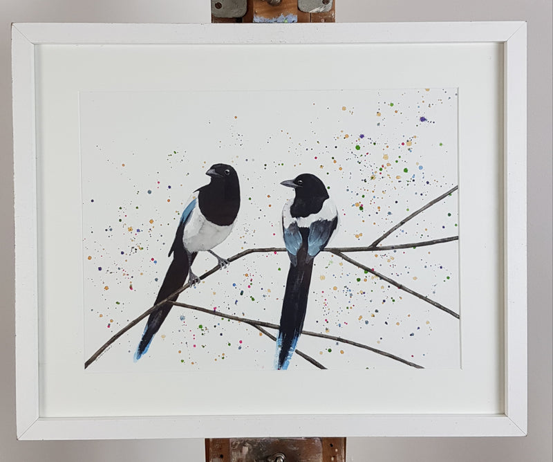 Magpies Watercolour Painting - 'Madge & Mickey' 17" x 12"