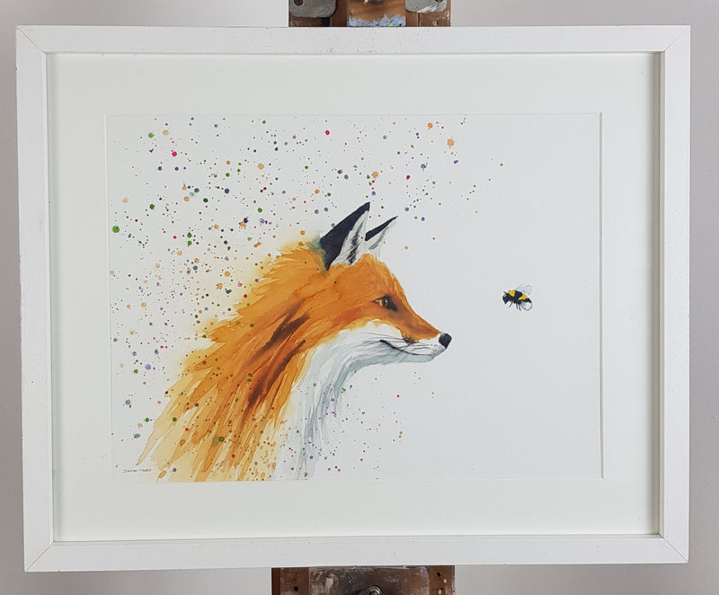 Fox & Bee Watercolour Painting - 'Hello little one' 17" x 12"