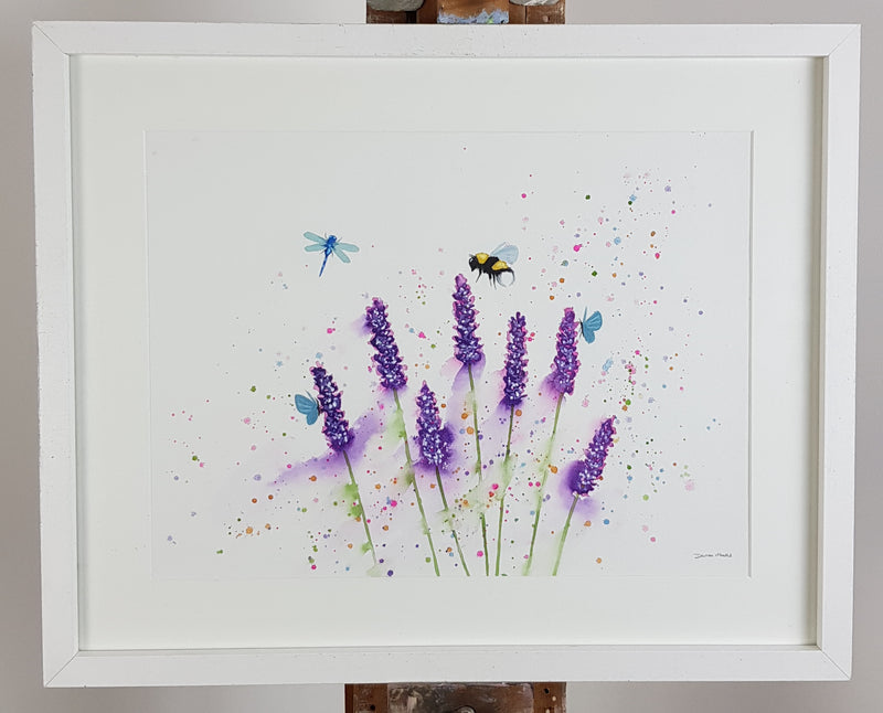 Lavender, Bee & Butterflies Watercolour Painting - 'In The Summer Sun' 17" x 12"