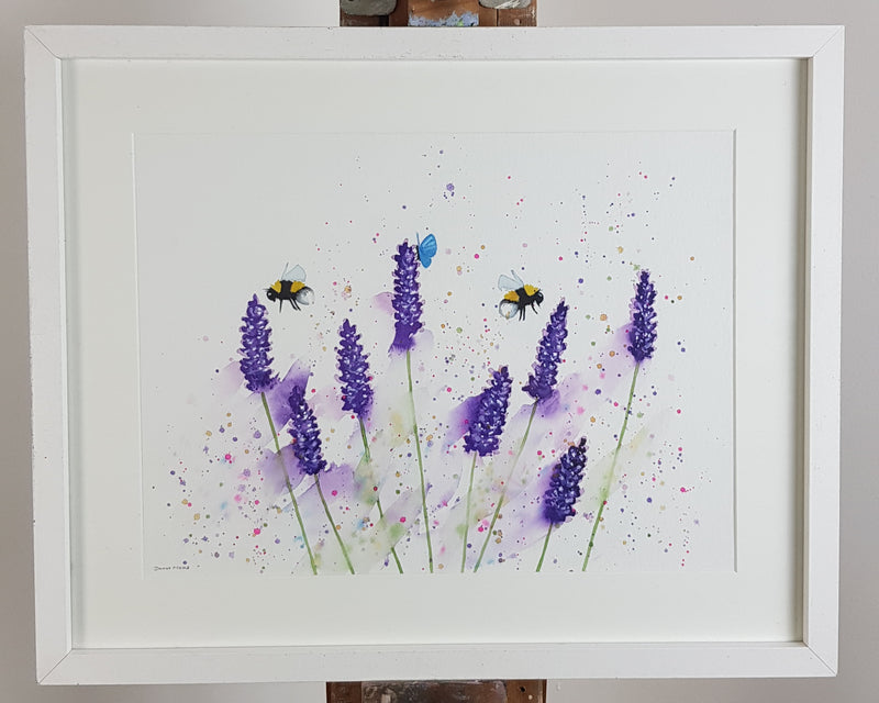 Lavender, Bees & Butterfly Watercolour Painting - 'Lavender Love' 17" x 12"