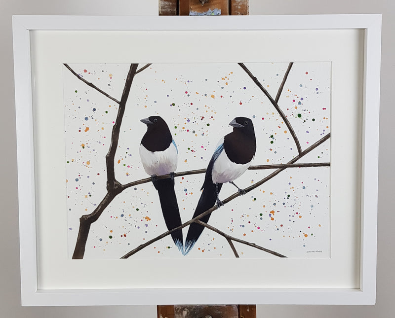 Magpies Watercolour Painting - 'Maggie & Merv' 17" x 12"