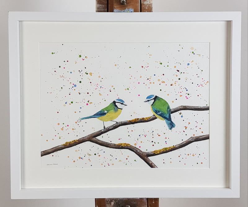 Blue tits Watercolour Painting - 'Bluey & Bella' 17" x 12"