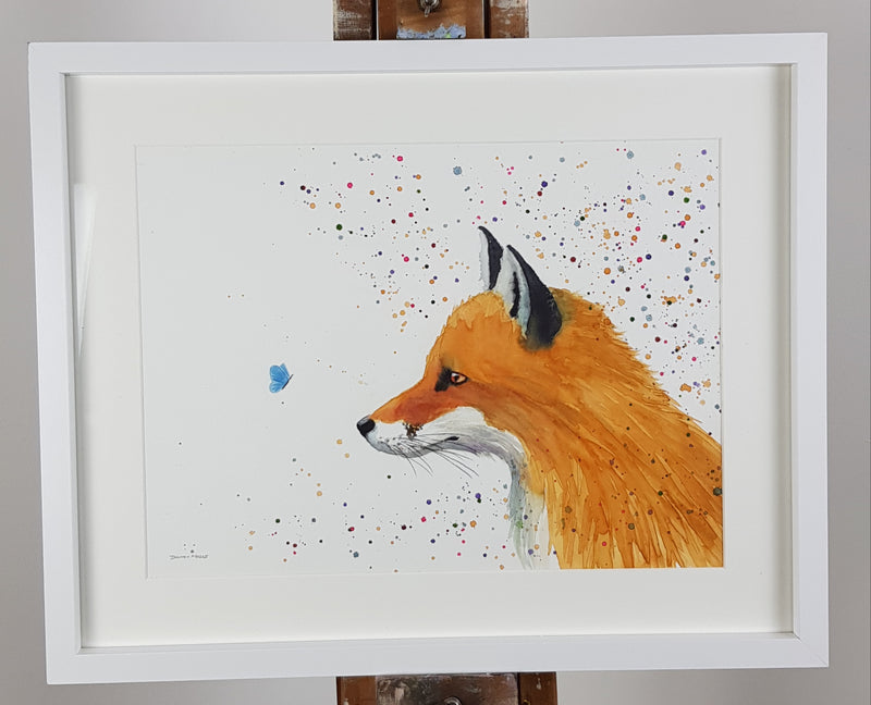 Fox & Butterfly Watercolour Painting - 'Tiny & Amber' 17" x 12"
