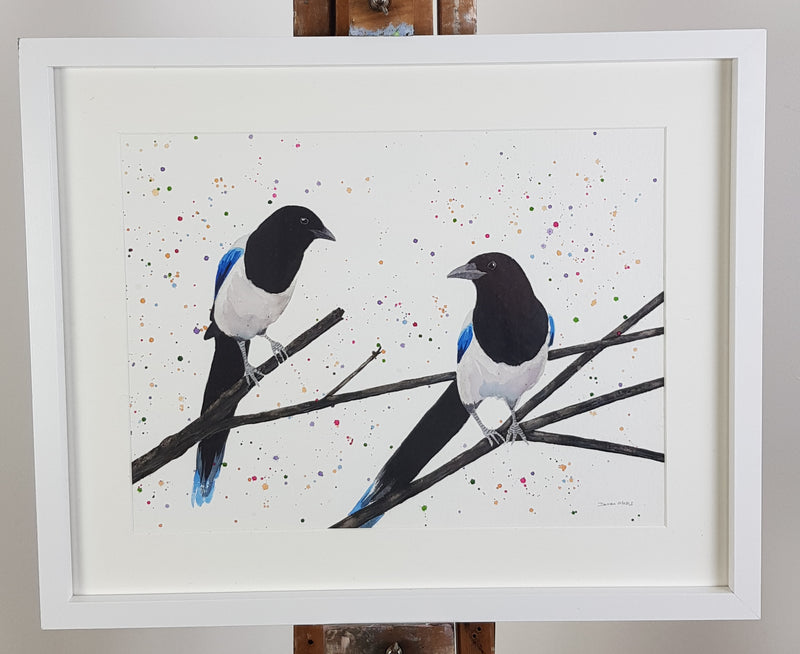 Magpies Watercolour Painting - 'Mike & Mandy' 17" x 12"