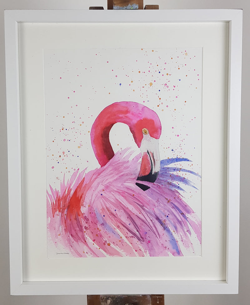 Flamingo Watercolour Painting - 'Florence' 17" x 12"