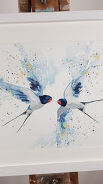 Swallows Watercolour Painting - 'Spring is in the air' 17" x 12"
