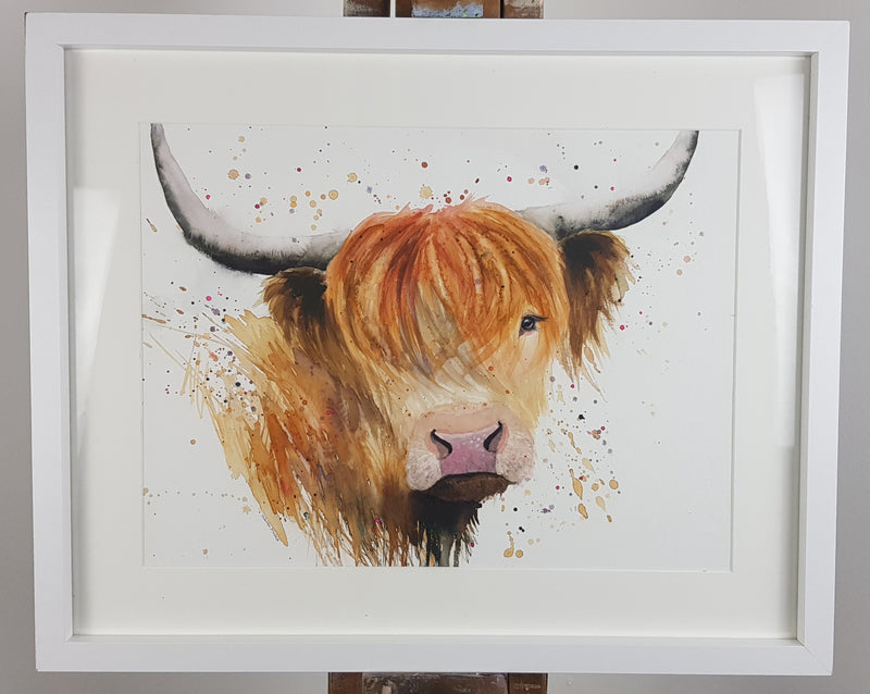 Highland Cow Watercolour Painting - 'Harvey' 17" x 12"