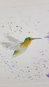 Hummingbird & Flower Watercolour Painting - 'Spring flight' 17" x 12"